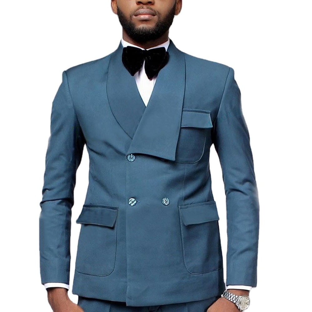 Men Formal Wear Pants - Dernière conception Double boutonnage bleu lac