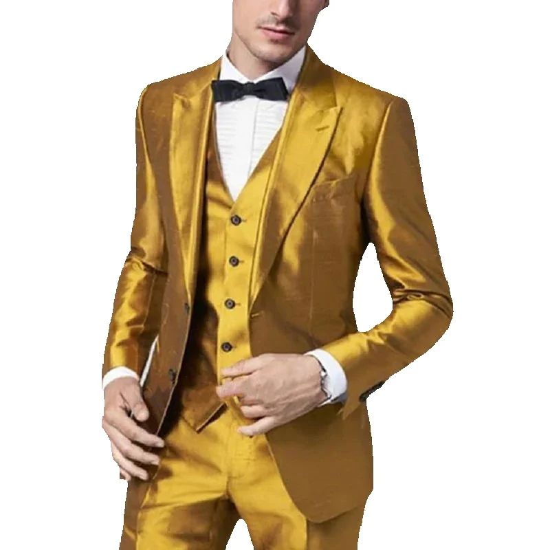 Formal Wear For Men Yellow - Costume 3 pièces en Satin jaune
