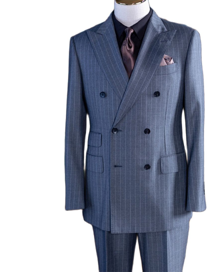 Men Formal Wear Pants - Costume Classique Homme Gris Rayé Croisé